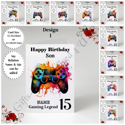 A5 or A4 Personalised Greeting Card - Happy Birthday Gaming Legend - Any Relation Name Age - D1-10 A5 or A4 Personalised Greeting Card - Happy Birthday Gaming Legend - Any Relation Name Age - D1-10