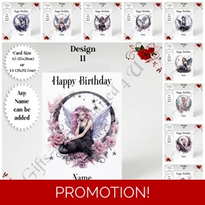 A5 or A4 Personalised Greeting Card - Cute Gothic Fairy - Happy Birthday - Name - D.11-20