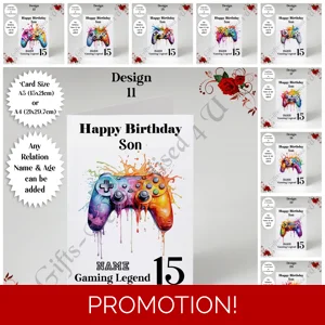 A5 or A4 Personalised Greeting Card - Happy Birthday Gaming Legend - Any Relation Name Age - D11-20