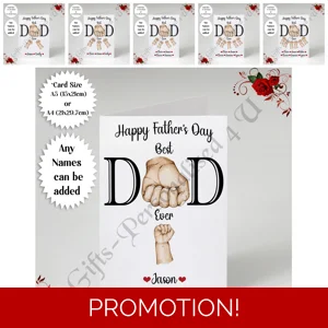 A5 or A4 Personalised Greeting Card - Happy Father's Day - Fists - 1-6 children - D.1
