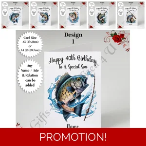 A5 or A4 Personalised Greeting Card - Fishing - Happy Birthday - Any Age / Relation & Name - D.1-6