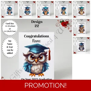 A5 or A4 Personalised Greeting Card - Graduation - Owl - Name - D.22-29