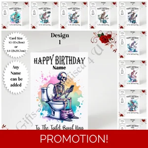 A5 or A4 Personalised Greeting Card - Happy Birthday - Humour - Name - The Toilet Bowl King - D.1-10