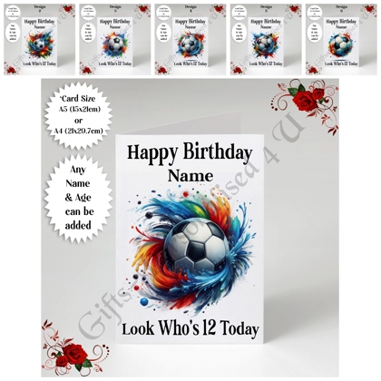 A5 or A4 Personalised Greeting Card - Football - Happy Birthday - Any Age / Name - D.1-6 A5 or A4 Personalised Greeting Card - Football - Happy Birthday - Any Age / Name - D.1-6