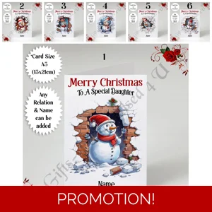 A5 or A4 Personalised Card - Merry Christmas - Snowman - Any Relations - D.1-12