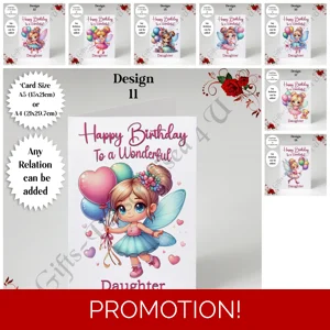 A5 or A4 Personalised Greeting Card - Happy Birthday - Fairy - Any Relation - D.11-18