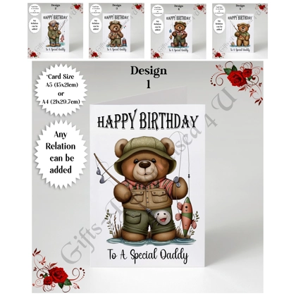 A5 or A4 Personalised Greeting Card - Happy Birthday - Fishing - Any Relation - D.1-5 A5 or A4 Personalised Greeting Card - Happy Birthday - Fishing - Any Relation - D.1-5