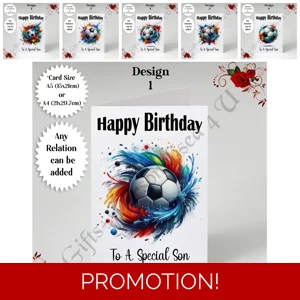 A5 or A4 Personalised Greeting Card - Happy Birthday - Football - Any Relation - D.1-6
