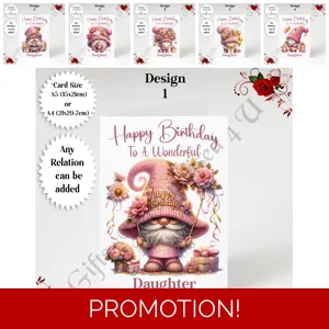 A5 or A4 Personalised Greeting Card - Happy Birthday - Gnome - Any Relation - D.1-6