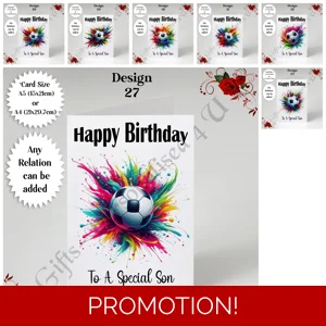 A5 or A4 Personalised Greeting Card - Happy Birthday - Football - Any Relation - D.27-33
