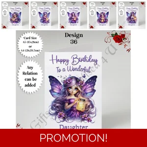 A5 or A4 Personalised Greeting Card - Happy Birthday - Fairy - Any Relation - D.36-41