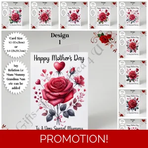 A5 or A4 Personalised Greeting Card - Roses - Happy Mother's Day - Mum Mummy Grandma etc - D.1-10