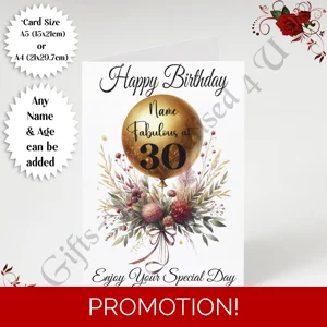 A5 or A4 Personalised Greeting Card - Fabulous at... - Happy Birthday - Any Age / Name - D.1