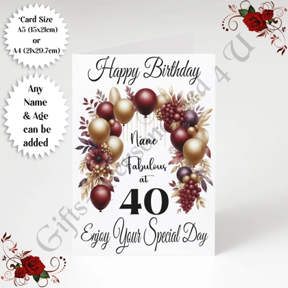A5 or A4 Personalised Greeting Card - Fabulous at... - Happy Birthday - Any Age / Name - D.2 A5 or A4 Personalised Greeting Card - Fabulous at... - Happy Birthday - Any Age / Name - D.2