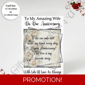 A5 or A4 Personalised Greeting Card - Anniversary - Wife - D.1