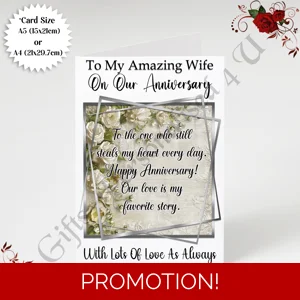 A5 or A4 Personalised Greeting Card - Anniversary - Wife - D.2