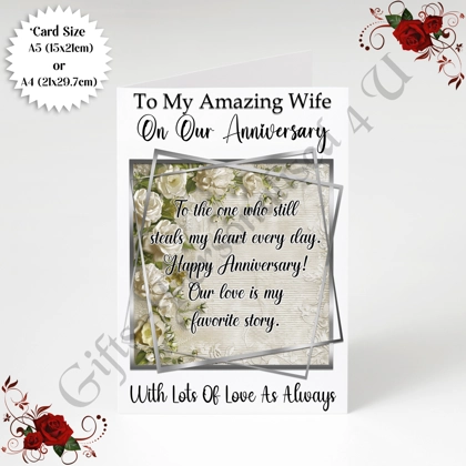 A5 or A4 Personalised Greeting Card - Anniversary - Wife - D.2