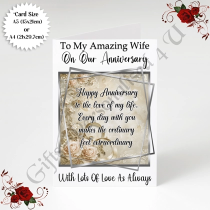 A5 or A4 Personalised Greeting Card - Anniversary - Wife - D.4