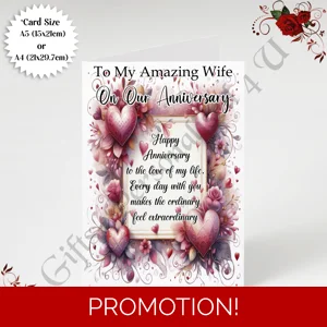 A5 or A4 Personalised Greeting Card - Anniversary - Wife - D.5