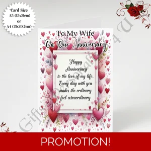 A5 or A4 Personalised Greeting Card - Anniversary - Wife - D.6