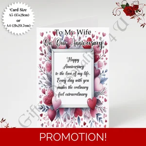A5 or A4 Personalised Greeting Card - Anniversary - Wife - D.7