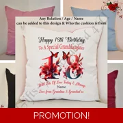Personalised 16″ Colour Cushion Birthday 18th 21st 30th 40th 50th - Daughter Granddaughter etc  D.16