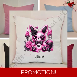 Personalised 16″ Cushion - Gothic Bunny - Name - D.2