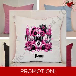 Personalised 16″ Cushion - Gothic Bunny - Name - D.3