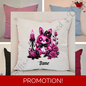 Personalised 16″ Cushion - Gothic Bunny - Name - D.4