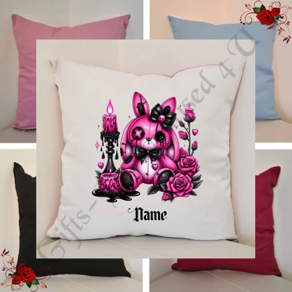 Personalised 16″ Cushion - Gothic Bunny - Name - D.4