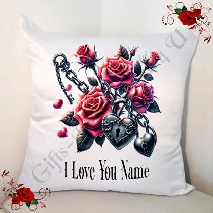 Personalised 18" White Cushion - Valentine's Day - Gothic Roses - Name - Design 10