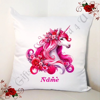 Personalised 18" White Cushion - Unicorn & Hearts - Name - Design 11 Personalised 18" White Cushion - Unicorn & Hearts - Name - Design 11
