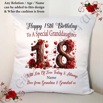 Personalised 18″ Cushion – Happy Birthday - 18th 21st etc - Any Relation / Name / Age – D.12