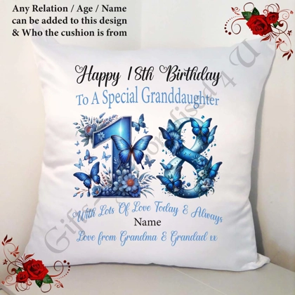 Personalised 18″ Cushion – Happy Birthday - 18th 21st etc - Any Relation / Name / Age – D.13