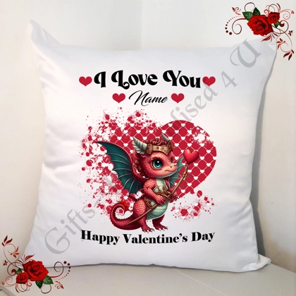 Personalised 18" White Cushion - Happy Valentine's Day - Dragon - Name - Design 135 Personalised 18" White Cushion - Happy Valentine's Day - Dragon - Name - Design 135