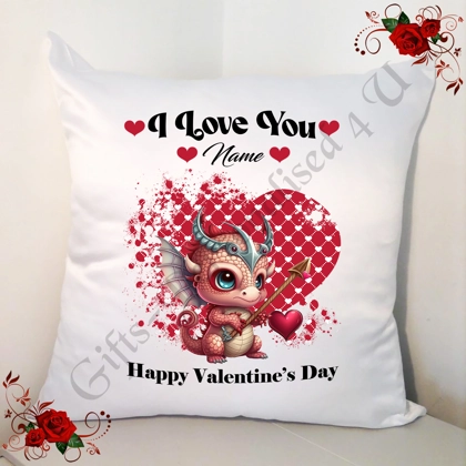 Personalised 18" White Cushion - Happy Valentine's Day - Dragon - Name - Design 138 Personalised 18" White Cushion - Happy Valentine's Day - Dragon - Name - Design 138