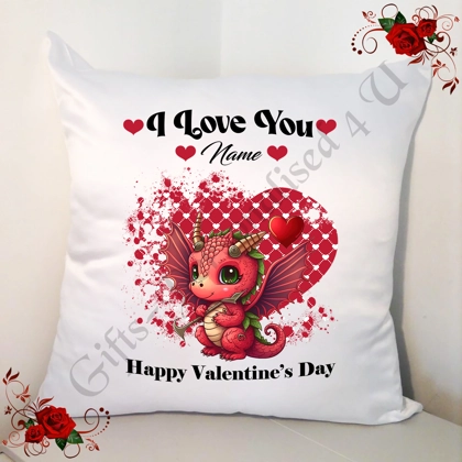 Personalised 18" White Cushion - Happy Valentine's Day - Dragon - Name - Design 139 Personalised 18" White Cushion - Happy Valentine's Day - Dragon - Name - Design 139