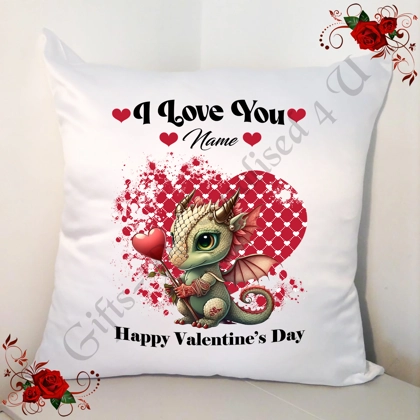 Personalised 18" White Cushion - Happy Valentine's Day - Dragon - Name - Design 140 Personalised 18" White Cushion - Happy Valentine's Day - Dragon - Name - Design 140