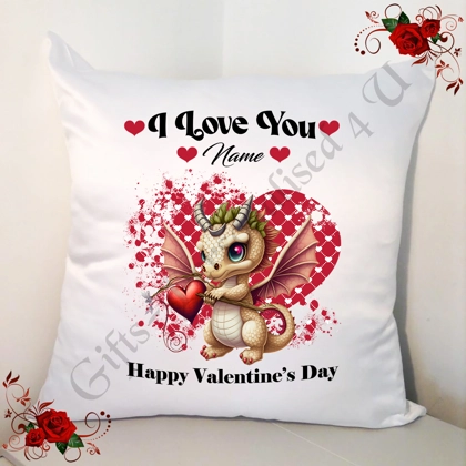 Personalised 18" White Cushion - Happy Valentine's Day - Dragon - Name - Design 141 Personalised 18" White Cushion - Happy Valentine's Day - Dragon - Name - Design 141