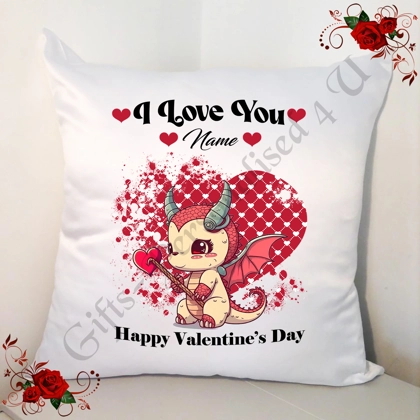 Personalised 18" White Cushion - Happy Valentine's Day - Dragon - Name - Design 146 Personalised 18" White Cushion - Happy Valentine's Day - Dragon - Name - Design 146