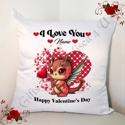 Personalised 18" White Cushion - Happy Valentine's Day - Dragon - Name - Design 147 Personalised 18" White Cushion - Happy Valentine's Day - Dragon - Name - Design 147