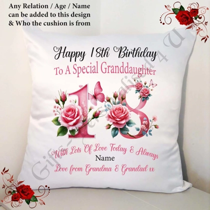 Personalised 18″ Cushion – Happy Birthday - 18th 21st etc - Any Relation / Name / Age – D.15