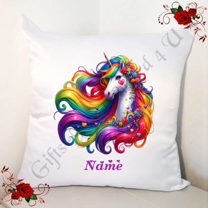 Personalised 18" White Cushion - Unicorn & Hearts - Name - Design 15 Personalised 18" White Cushion - Unicorn & Hearts - Name - Design 15
