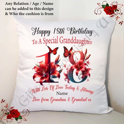 Personalised 18″ Cushion – Happy Birthday - 18th 21st etc - Any Relation / Name / Age – D.16