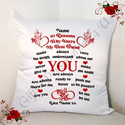 Personalised 18" White Cushion - 10 Reasons / Best Friend - Design 16