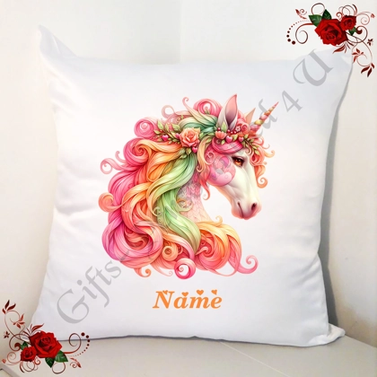 Personalised 18" White Cushion - Unicorn & Hearts - Name - Design 17 Personalised 18" White Cushion - Unicorn & Hearts - Name - Design 17