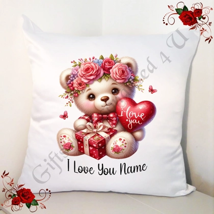 Personalised 18" White Cushion - Valentine's Day - Cute Bear & Hearts - Name - Design 18 Personalised 18" White Cushion - Valentine's Day - Cute Bear & Hearts - Name - Design 18