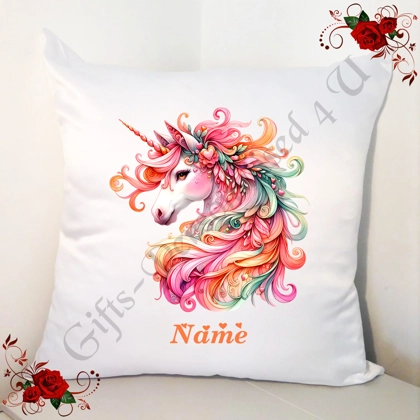 Personalised 18" White Cushion - Unicorn & Hearts - Name - Design 19 Personalised 18" White Cushion - Unicorn & Hearts - Name - Design 19