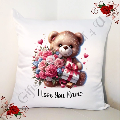 Personalised 18" White Cushion - Valentine's Day - Cute Bear & Hearts - Name - Design 19 Personalised 18" White Cushion - Valentine's Day - Cute Bear & Hearts - Name - Design 19