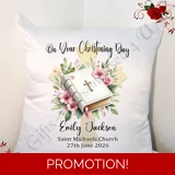 Personalised 18″ Cushion – Christening..